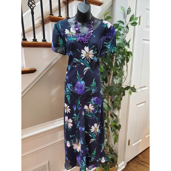 R&K Original Women's Blue Floral Round Neck Short Sleeve Long Maxi Dress Size S - Picture 11 of 11